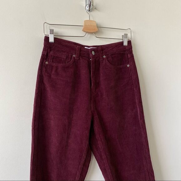 TOPSHOP-BURGUNDY Corduroy High Rise Mom Pants - Picture 6 of 11